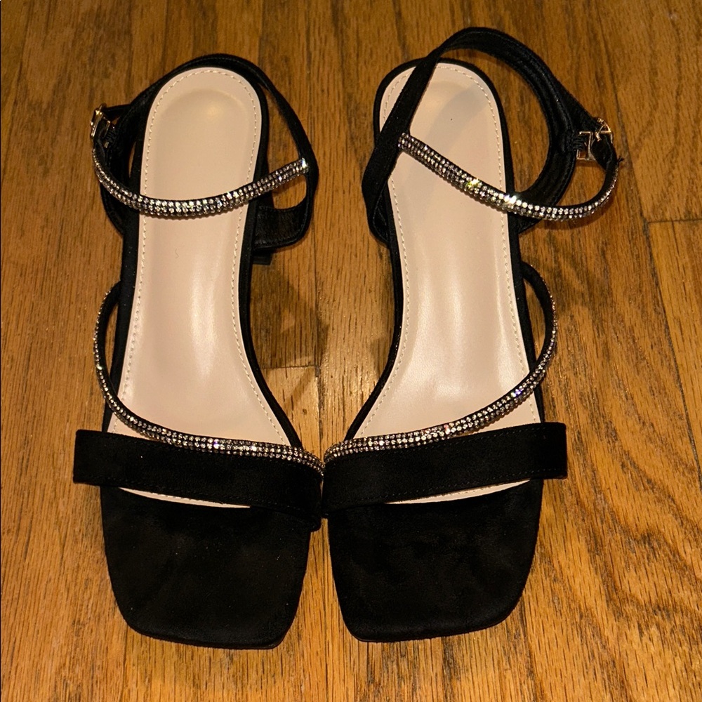 Dream Pairs Black Strappy Heels with Rhinestones